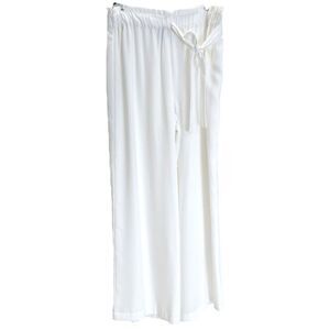 CECE Women's White Wide Leg Paper Bag Side Tie Palazzo Pants Size 12 NWT